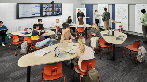21st century classroom with integrated technology