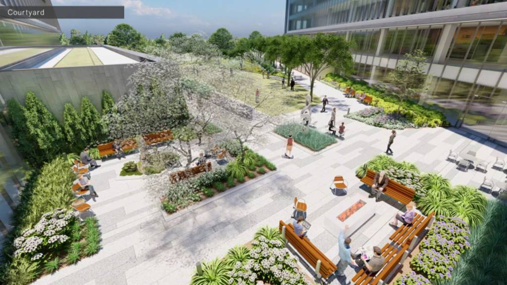 aerial view of healing garden in healthcare space