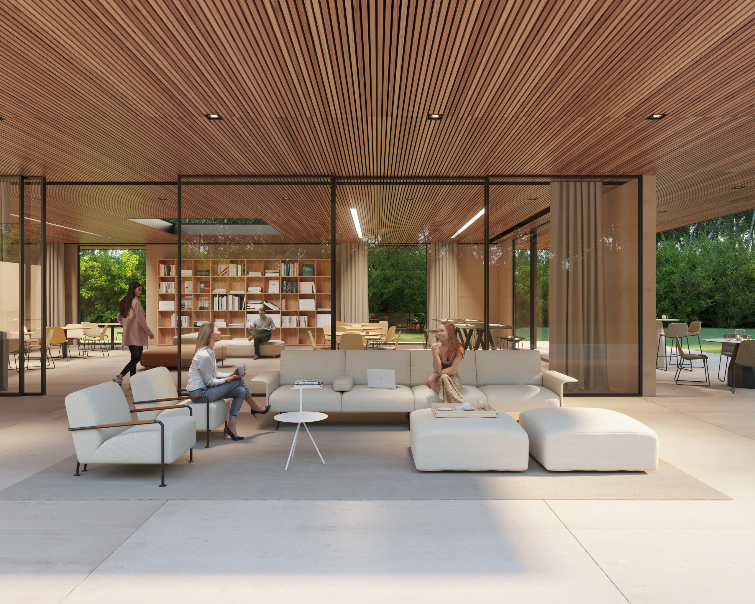 outdoor indoor space outfitted with ancillary furniture solutions